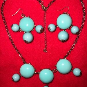 Tiffany Blue Colored Necklace & Earrings Turquoise Aqua Blue Flapper Era 1950s